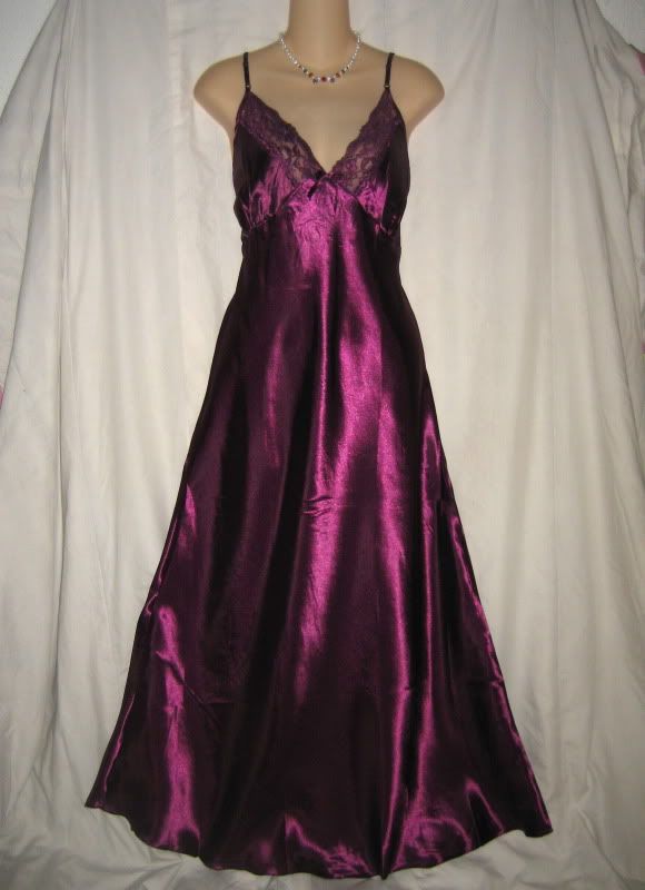 NEW Purple Long Nightgown XLL Satin Gloss Wedding Nightdress Honeymoon